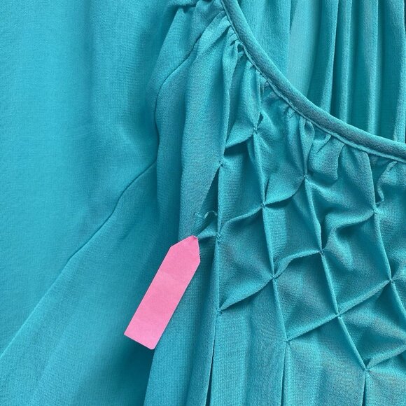 Daniel Rainn Pleated Sheer Batwing Sleeves Blouse Women Large Green Smocked Back - Picture 2 of 16